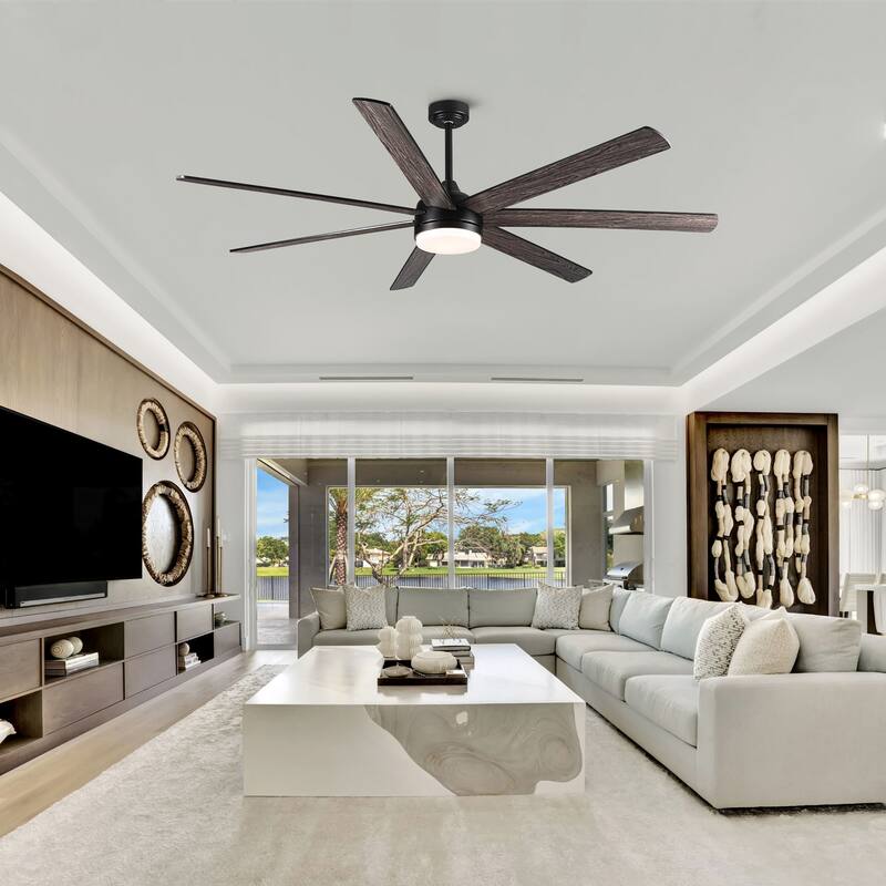 Dual-Tone Wood Blades Ceiling Fan Light with Dimmable 3-Color LED & 6-Speed Remote Control, Timer and Memory Function