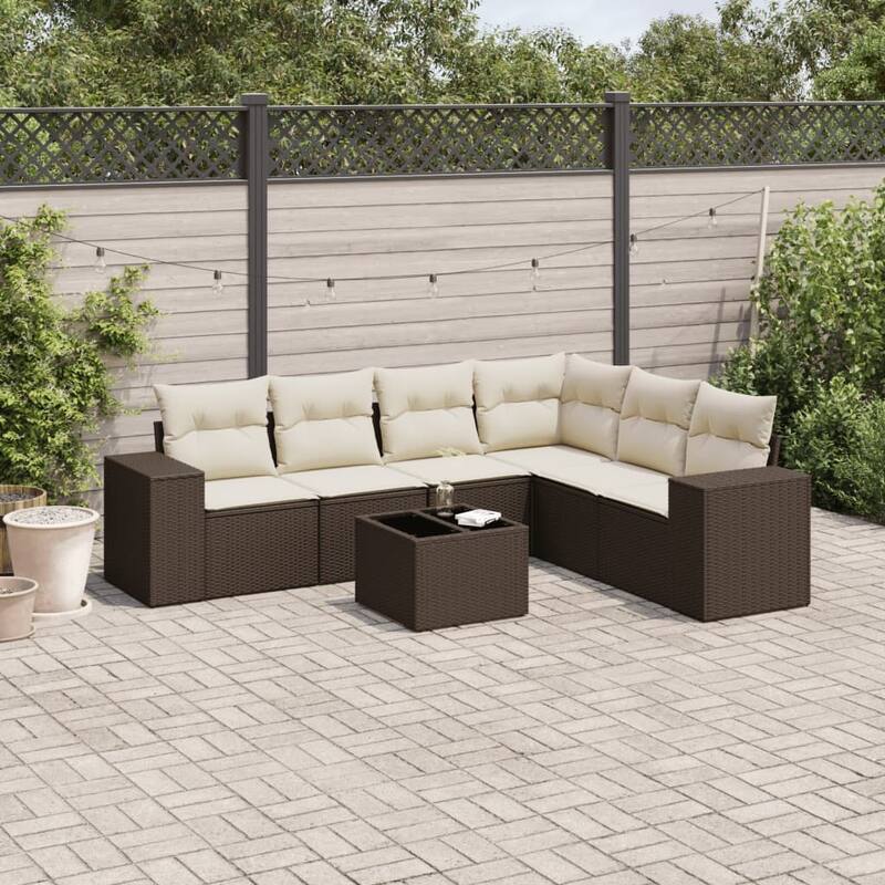 vidaXL Garden Sofa Set - Brown and cream With table