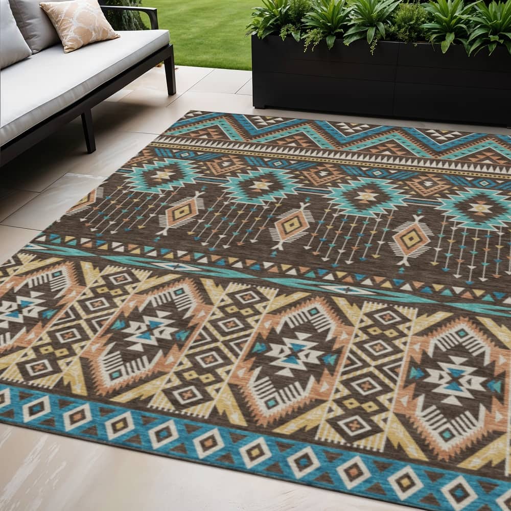 HomeRoots Aztec Transitional Rectangle Outdoor Rug