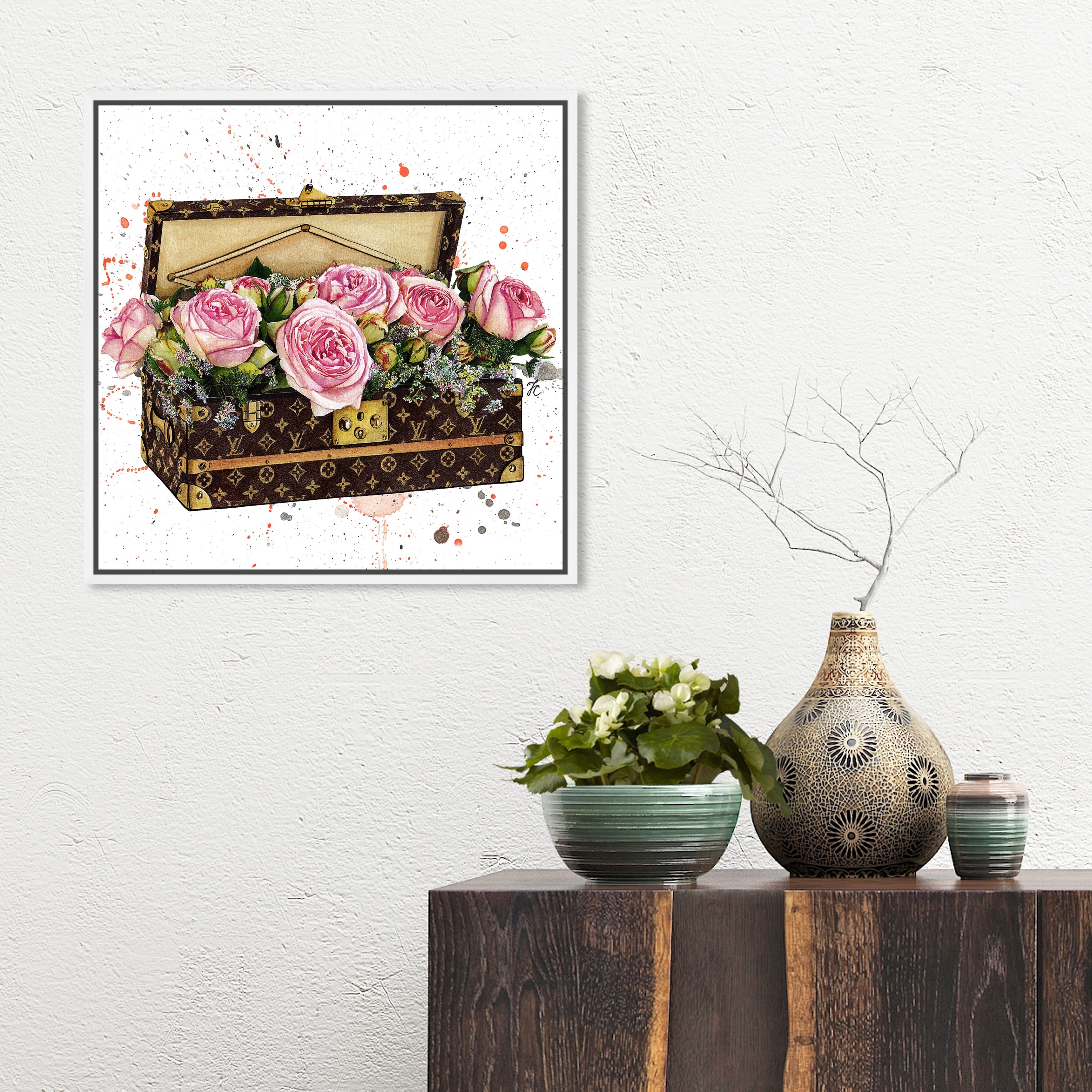 Oliver Gal 'Doll Memories-Bouquet in Trunk' Fashion and Glam Wall Art  Canvas Print - Brown, Pink - Bed Bath & Beyond - 26233696