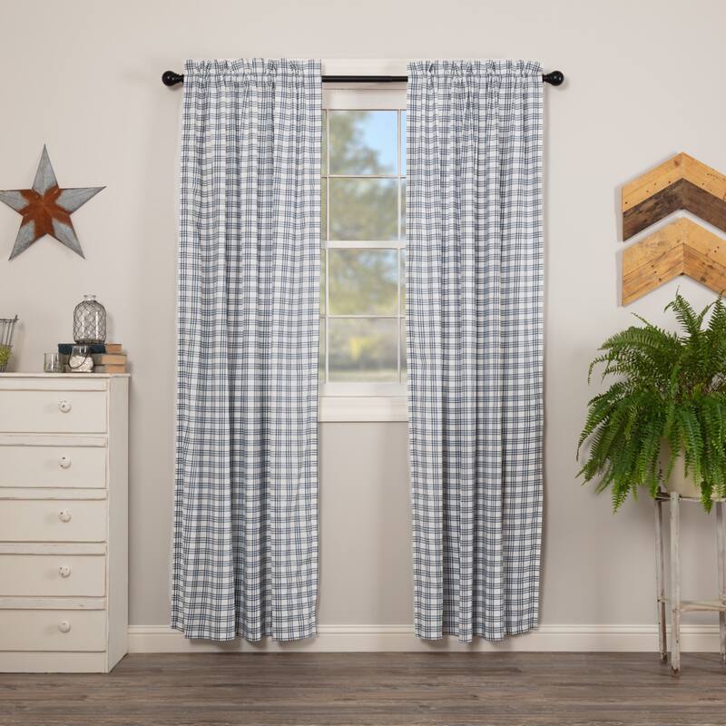 Sawyer Mill Plaid Panel Set - Panel 84x40 - Panel 84x40 - Denim Blue/Soft White