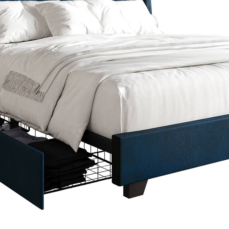 CraftPorch Classic Button Tufted Wingback Upholstered Bed with Drawers