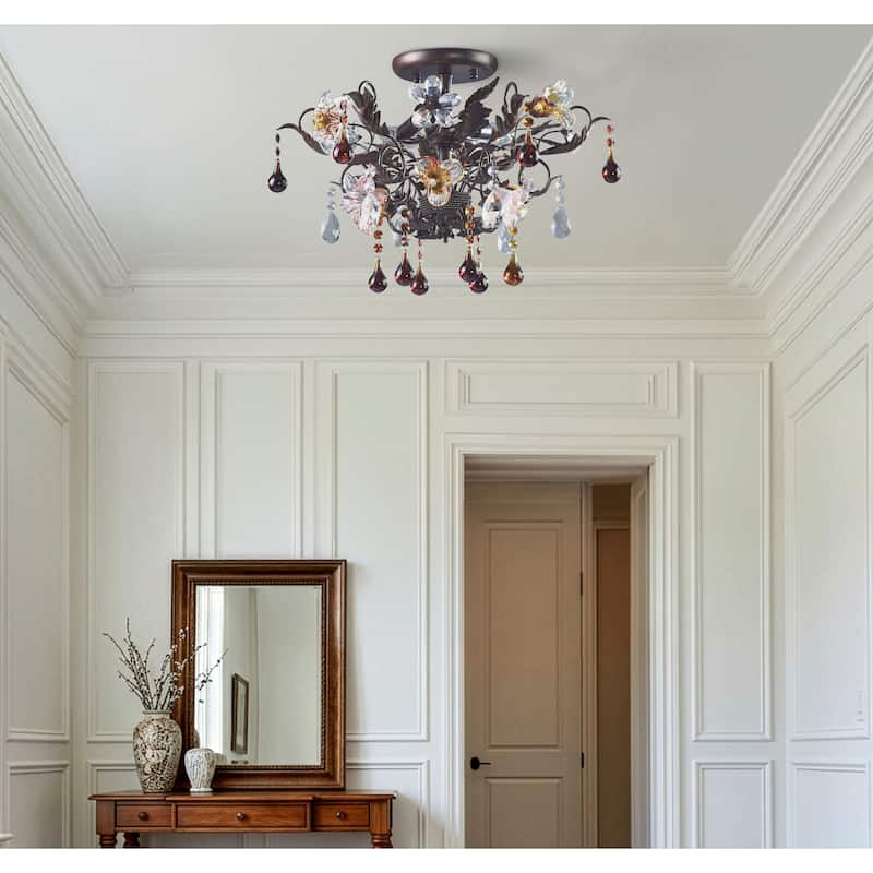 Elk Home Cristallo Fiore Deep Rust Crystal 3 Light Semi Flush Mount
