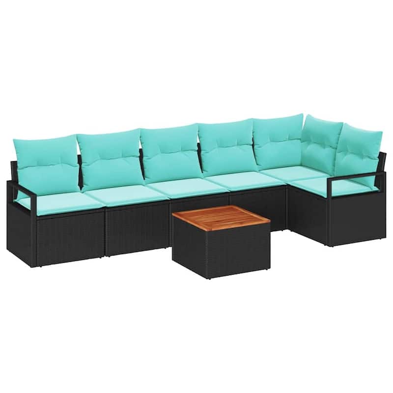 vidaXL 7 Garden Sofa Set with Cushions Black/Grey Poly Rattan - 113 x 48 x 27.2