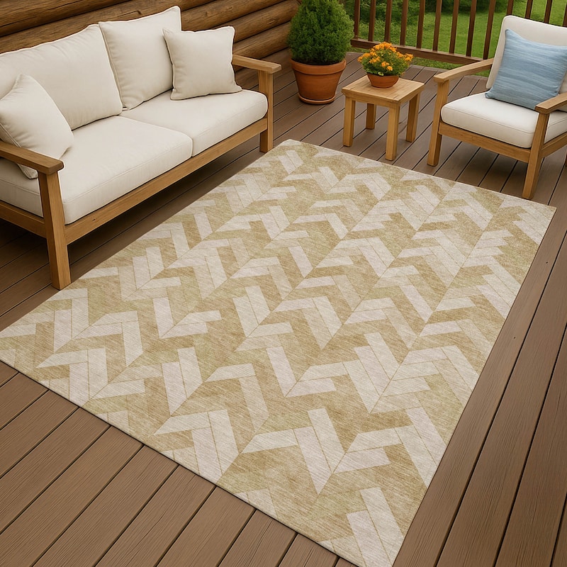 Machine Washable Indoor/ Outdoor Modern Chevron Chantille Rug