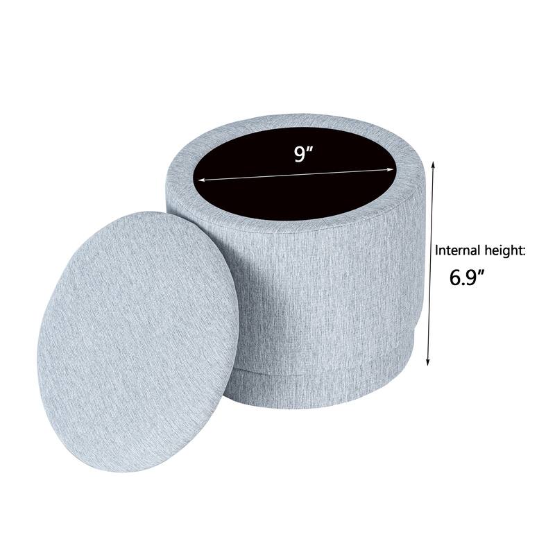 Adeco 2-Piece Round Fabric Storage Ottoman Set with Removable Lids