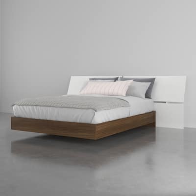 Dawn Platform Bed with Headboard, Walnut and White