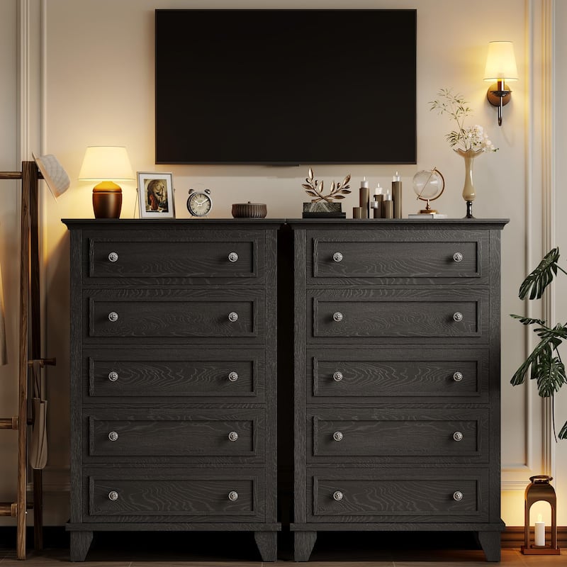 5-Drawer Dresser for Bedroom, 48" Tall Modern Wood Chest with Deep Drawers and Metal Handles