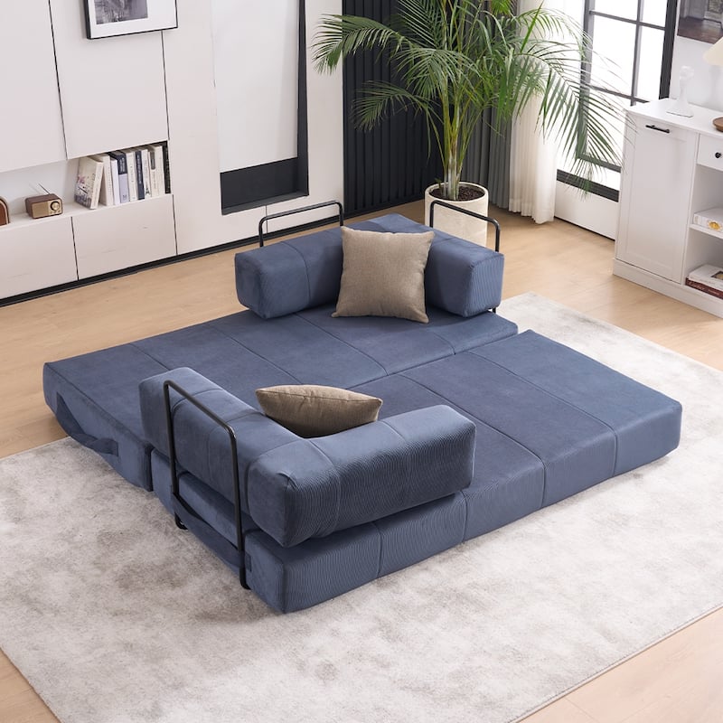 78.5" Folding Sofa Bed with 2 Pillows, Convertible Foam Futon Couch, Corduroy Fold-Out Couch for Living Room, Office