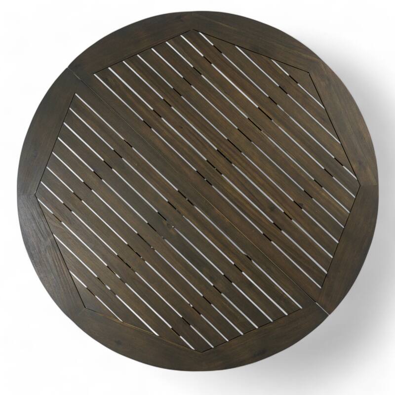 Roomfitters Stanford Outdoor Round Acacia Wood Dining Table with X-Base, Slat Top, Grey