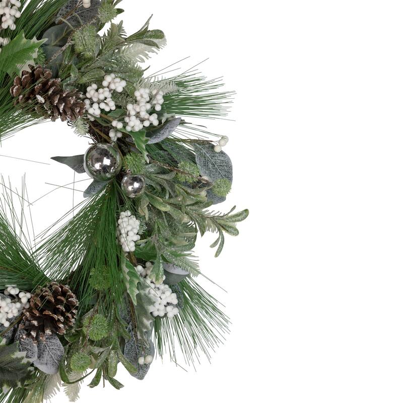 Artificial Christmas Wreath with Assorted Foliage Berries, 24", Unlit