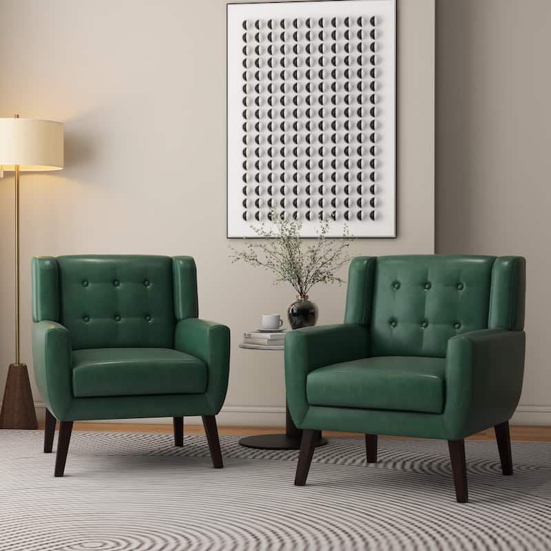 Modern Upholstered Faux Leather Tufted Armchair Linen Accent Chairs