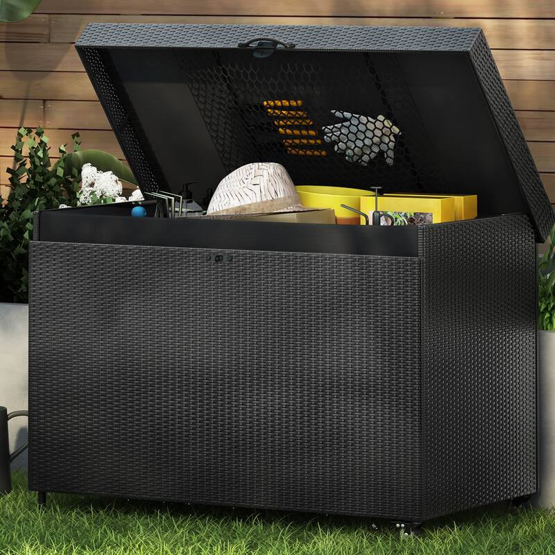 All-Weather Outdoor 230 Gallon Storage Box with Wheels, Rattan Storage Bin