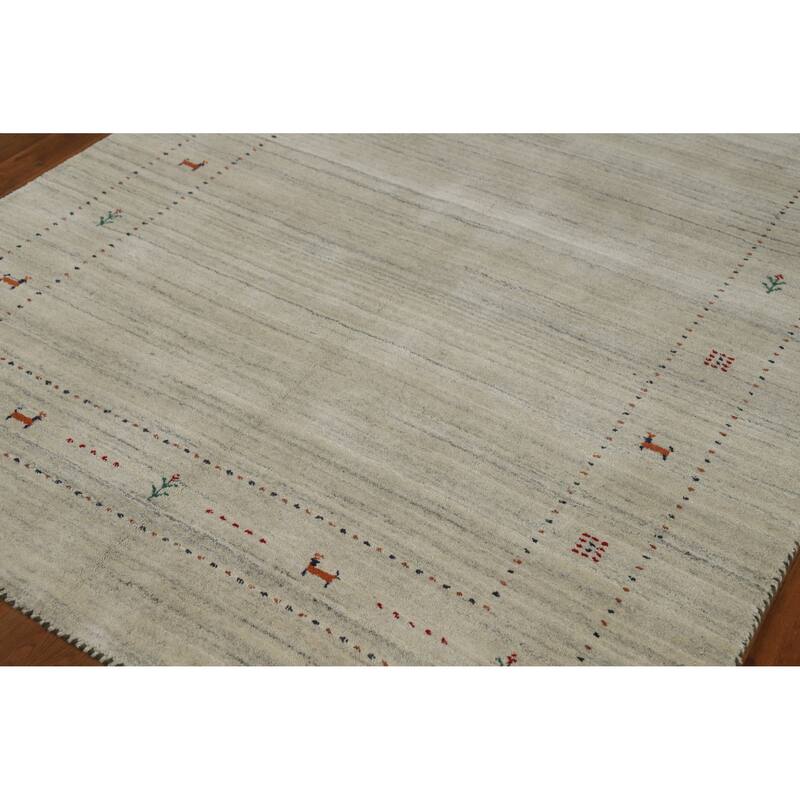 Little Animals Gabbeh Indian Area Rug Hand-Knotted Wool Carpet - 5'1" x 7'8"