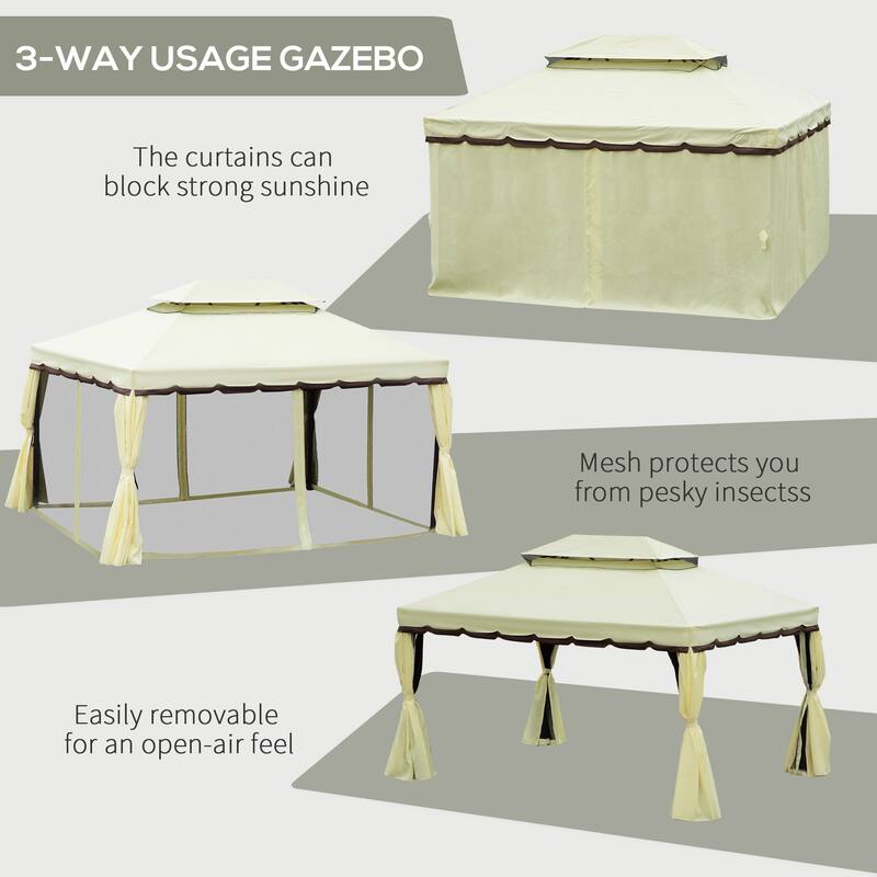 Outsunny 10' x 13' Metal Frame Outdoor Patio Gazebo with Beautiful Polyester Curtains and Air Venting Netted Screens