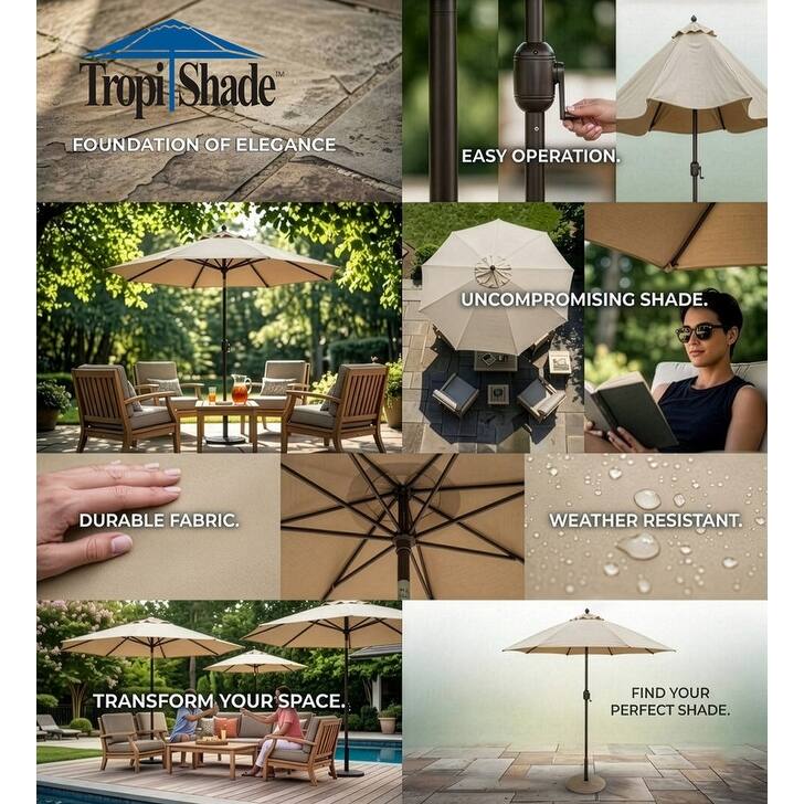 Tropishade 9ft Alum Bronze, Lighted Umbrella with Beige Poly cover