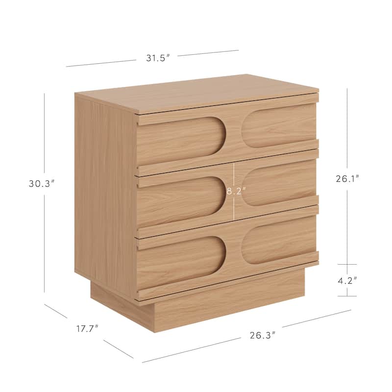 Iris 3 Drawer Dresser, Mid-Century Modern Solid Wood Dresser for Bedroom