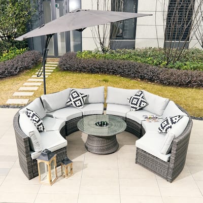 8-Seat Modular Patio Iron PE Rattan Sofa Set with Round Coffee Table