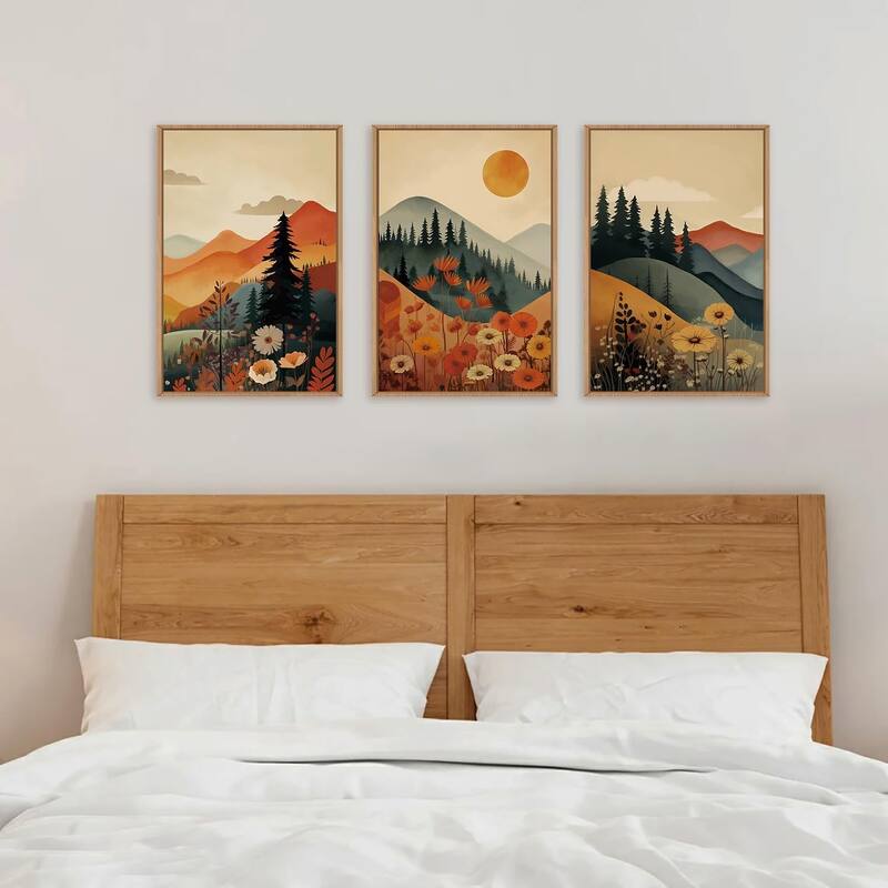 Pine Tree Flowers Wall Decor, Nature Landscape Forest Artwork