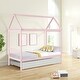 preview thumbnail 3 of 9, Pink Twin Solid Wood House Bed with Trundle & Roof