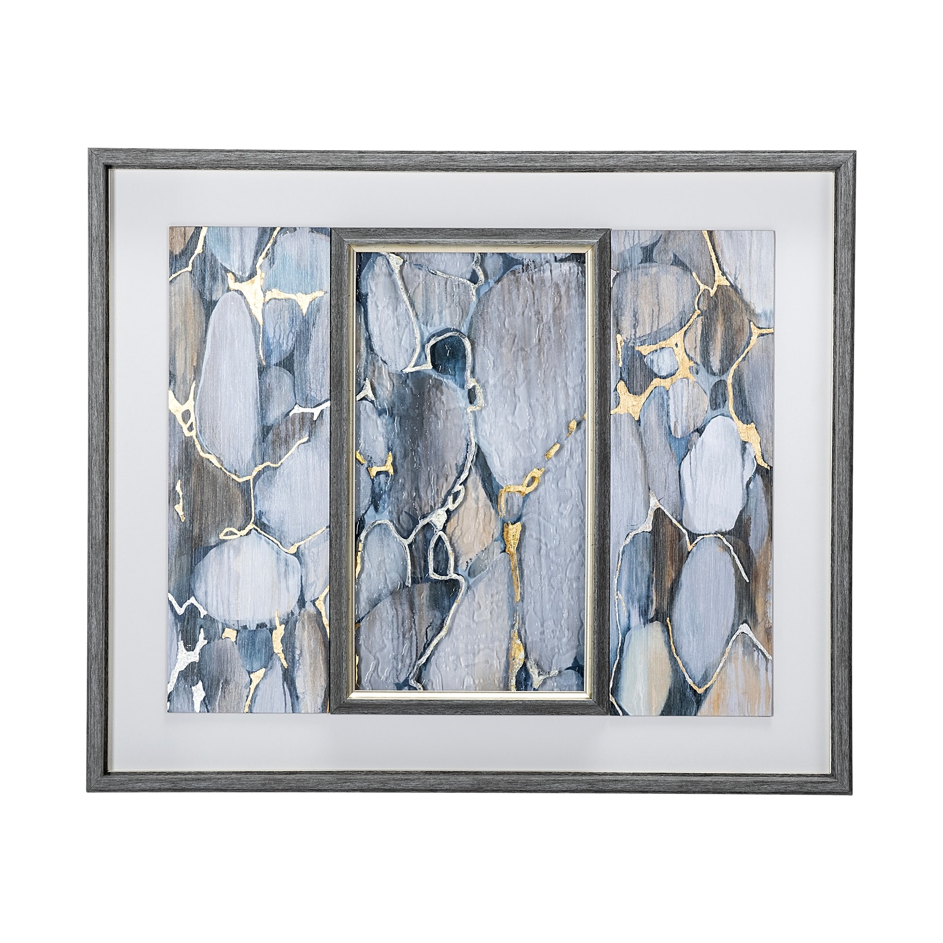Mercana River Rocks by Liz Jardine a Hand Embellished Textured Framed Art Print Matted under Glass