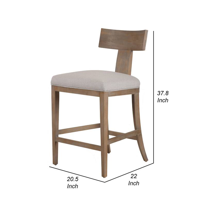 Cid Sten 27 Inch Counter Height Chair, T Shape Back, Beige Linen, Brown