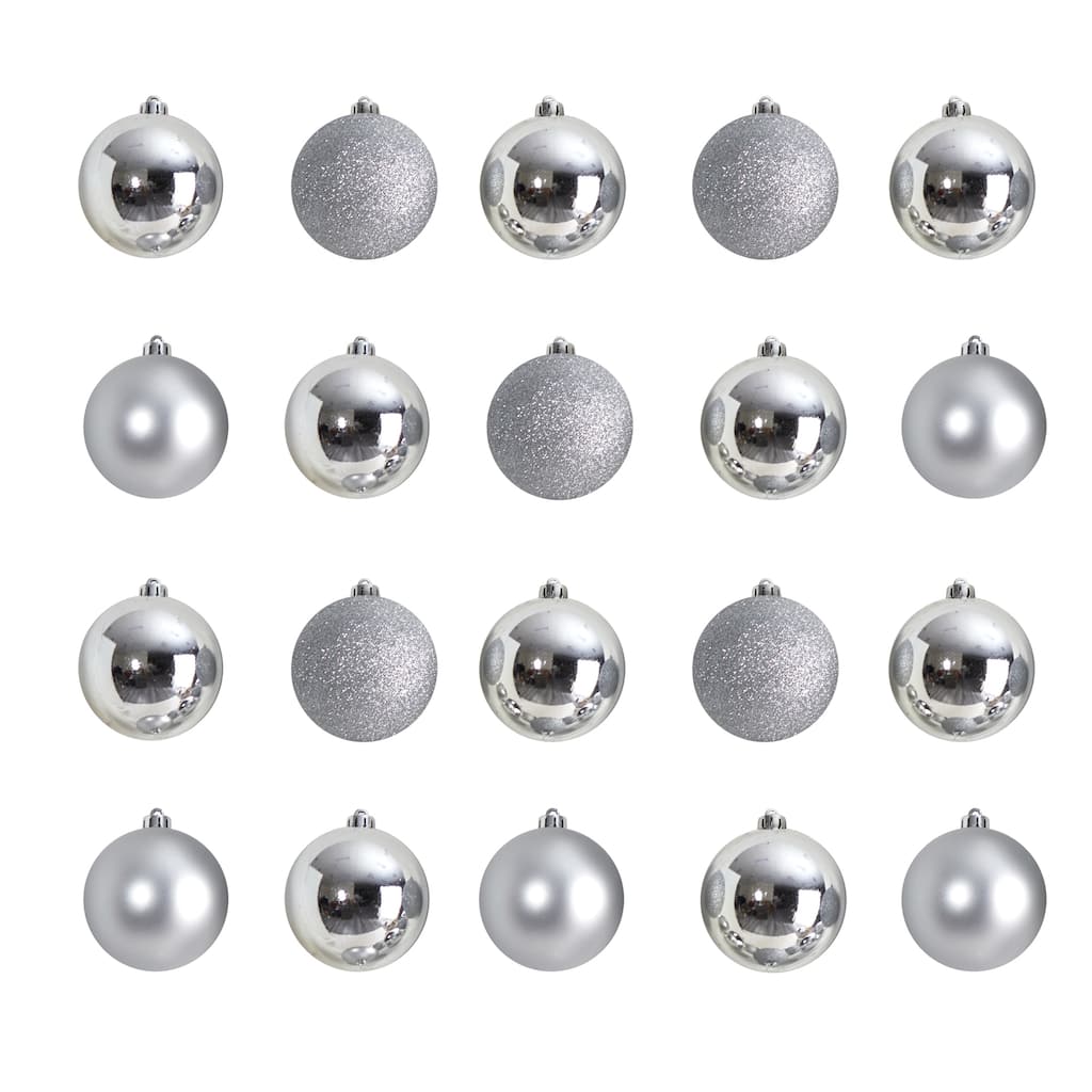 Shatterproof 3-Finish Christmas Ball Ornaments - 3" (80mm) - Silver - 20ct