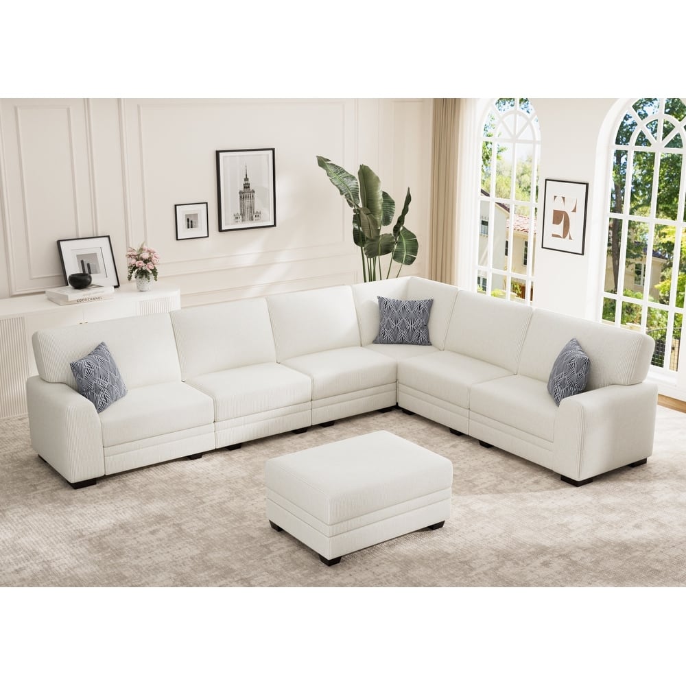 7 Piece Modular Corduroy Sectional With Ottoman