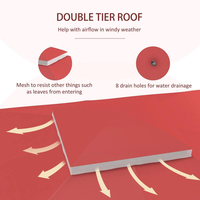 10' x 12' Gazebo Canopy Replacement, 2-Tier Outdoor Cover with Drainage Holes, Wine Red