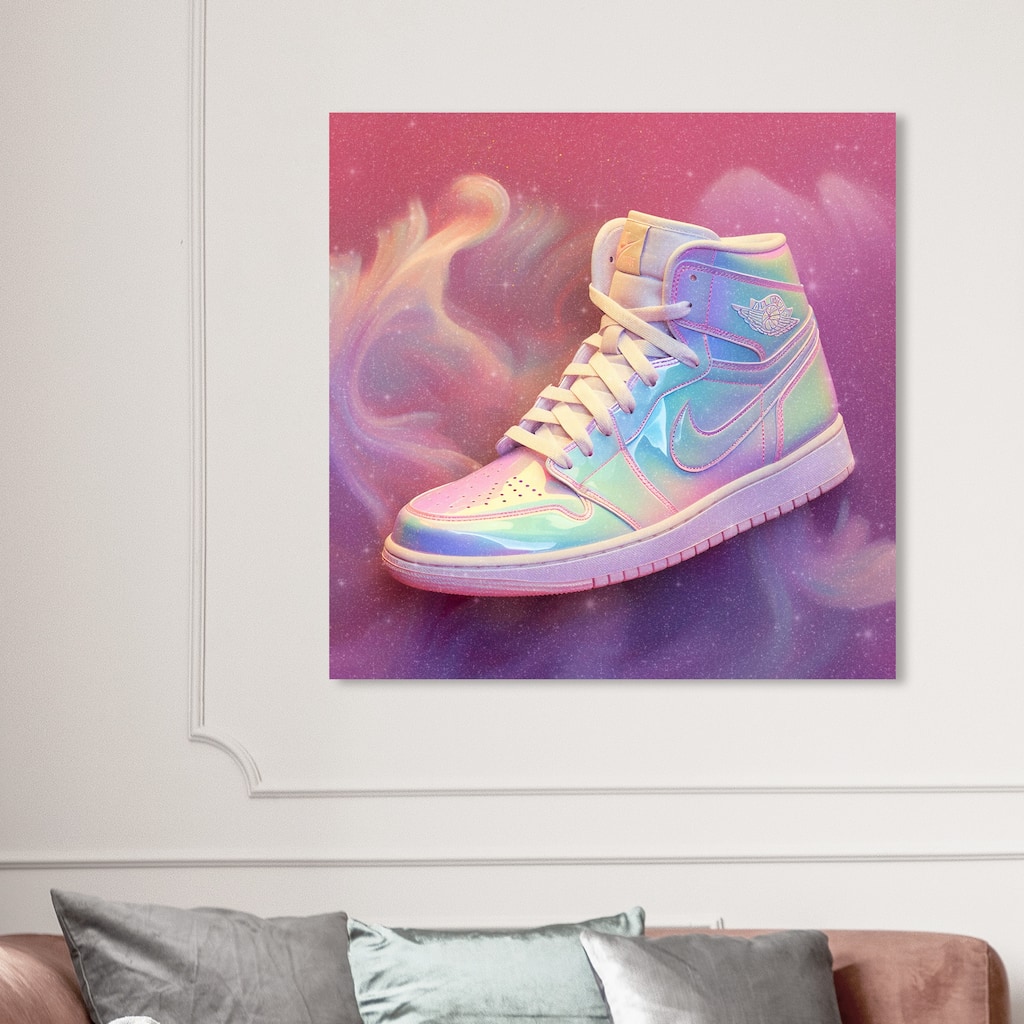 Wynwood Studio Fashion and Glam Holo Dreams Sneaker Pink and Dark Pink Glam Wall Art Canvas Print