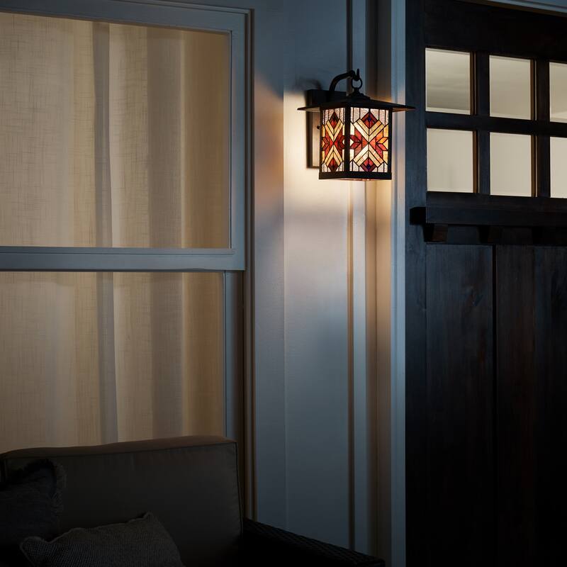 River of Goods Red Stained Glass and Oil Rubbed Bronze 1-Light Outdoor Lantern Wall Sconce - 10.75" x 9" x 11.75"