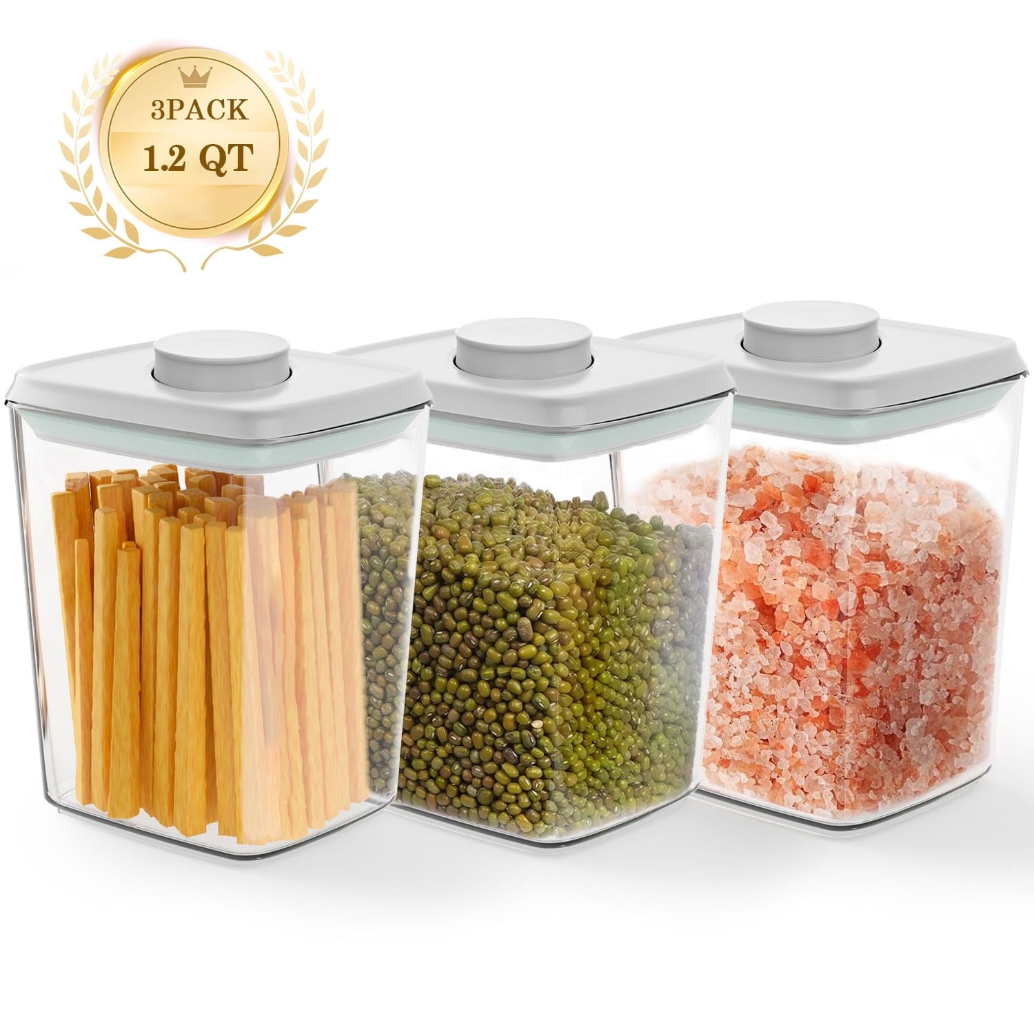 Airtight 1.2 QT Pop-Up Food Storage Containers, 3-Pack Stackable Kitchen Canisters