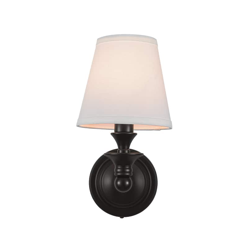 Rennnsan 1-Light Farmhouse Black/Gold Iron Wall Sconce with White Fabric Shade