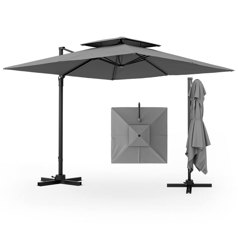 Gymax Patio 9.5FT Square Cantilever Offset Umbrella Double Vented - Grey