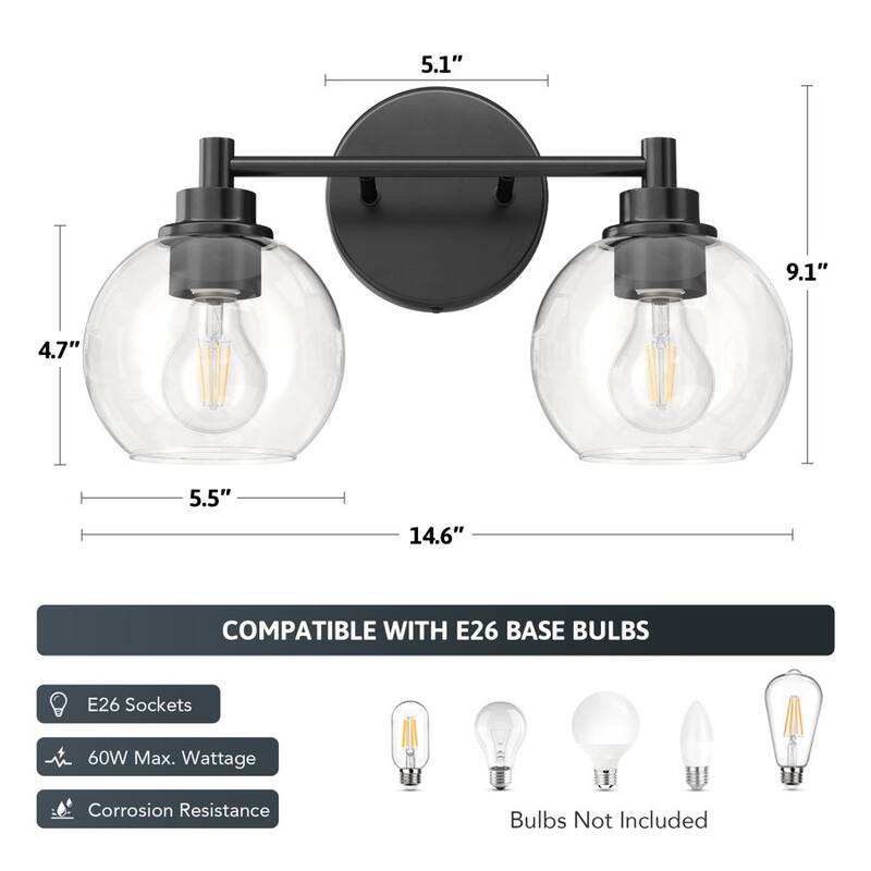 Dimmable Bathroom Vanity Light Globe Glass Shades