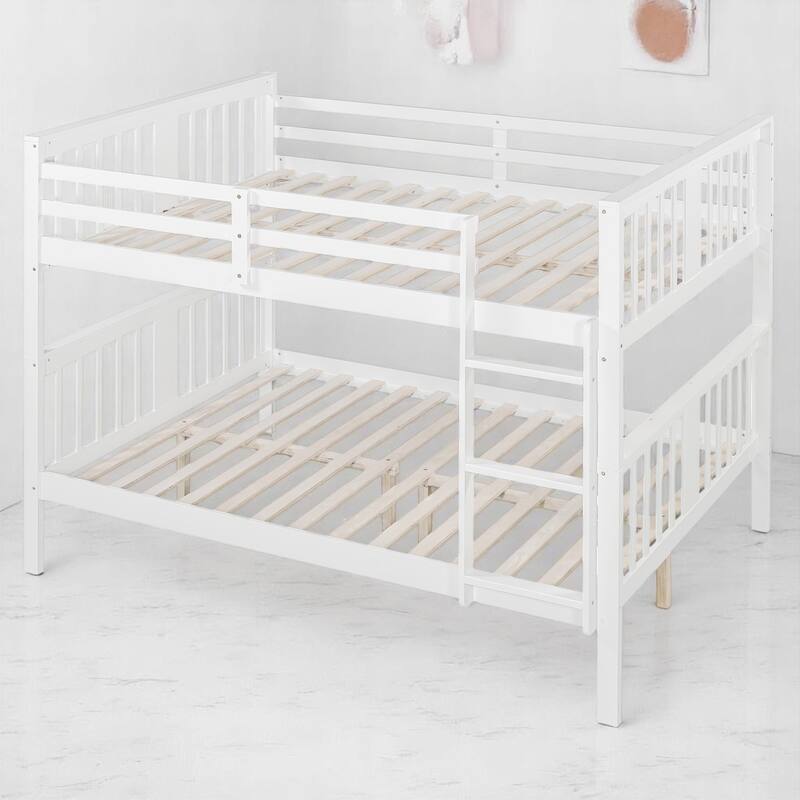 Full Over Full Bunk Bed with Convertible Design, Wooden Frame with Guardrails, No Box Spring Required,Guest Room Furniture