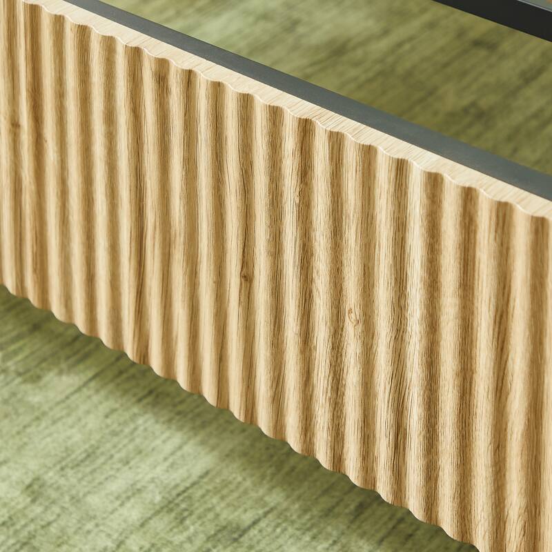 Wood Bed Frame with Corrugated Curved Wood Panels, Heavy Duty Metal Support, No Box Spring Needed