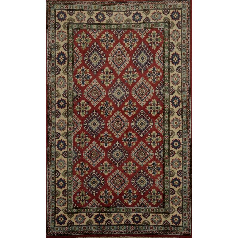 Hand Knotted Oriental 100% Wool Carpet Traditional All-Over Red Kazak Area Rug - 5' 11'' X 4' 2''