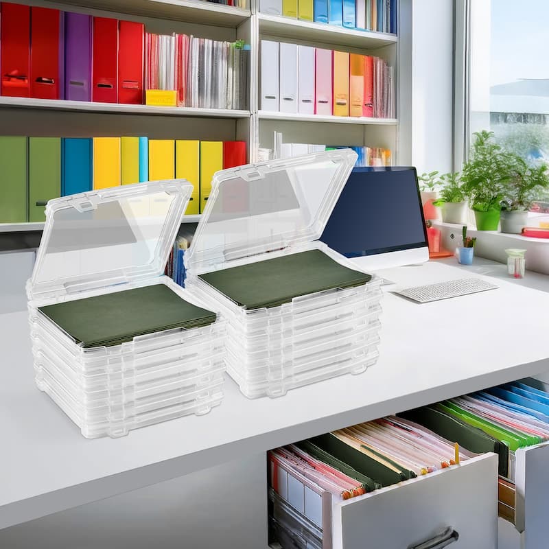 Sorbus Set of 12 Thin Hanging File Organizer Bin, Clear Plastic Stackable for Document Storage