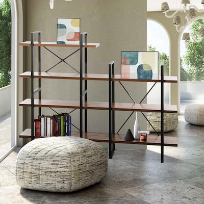 Daria Adjustable Antique Walnut Wood and Metal Display and Steel Etagere Bookcase - Right - 70.86*57.65*11.34