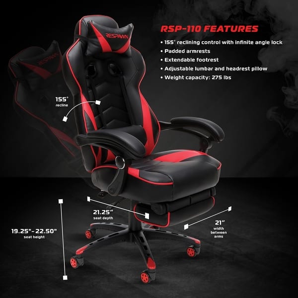dimension image slide 2 of 7, RESPAWN 110 Racing Style Gaming Chair