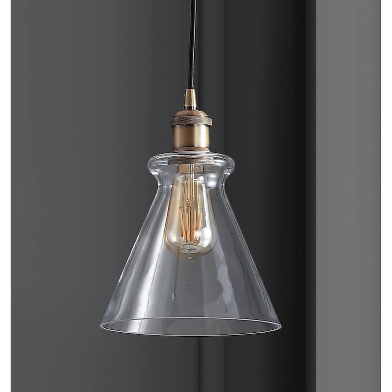 Wyatt 7.5" Adjustable Drop Metal/Glass LED Pendant, Brass Gold by JONATHAN Y
