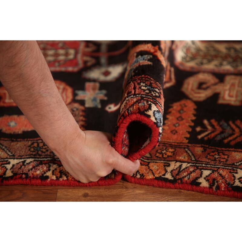 Black Tribal Meshkin Persian Vintage Runner Rug Handmade Wool Carpet - 3'2"x 9'3"