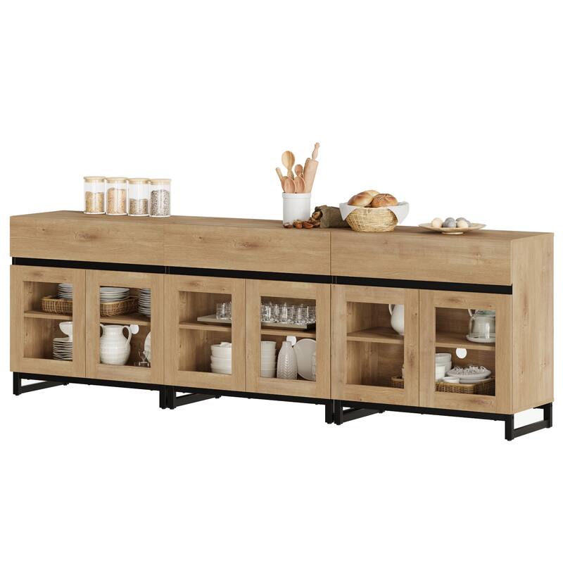 WAMPAT Multifunctional Sideboard Buffet Cabinets with 6 Glass Doors and Drawers, Modern Sideboard, Coffee Bar Storage Cabinet