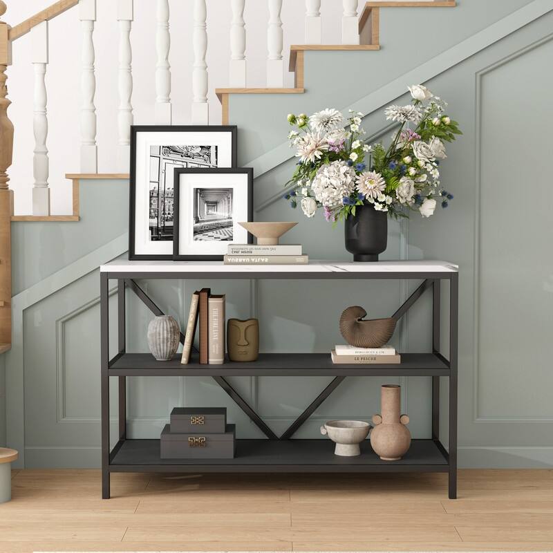 Modern Console Table with Marble-Inspired Top