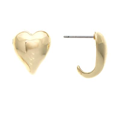 Polished Puffy Heart Stud Earrings - .5" wide and .75" long