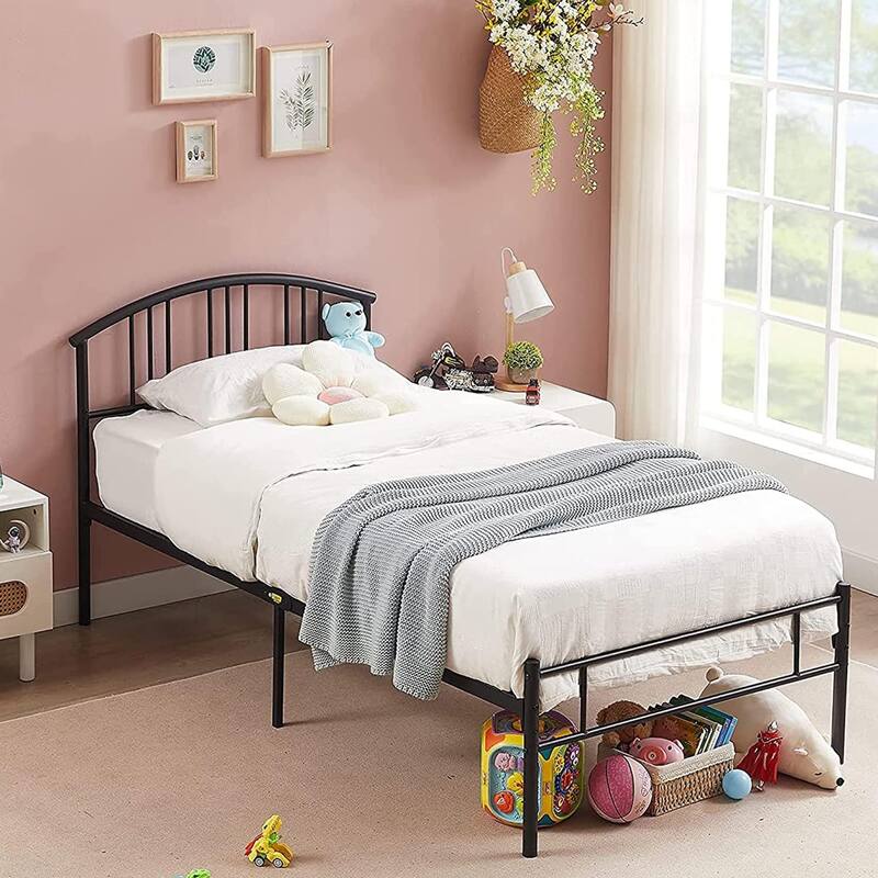 14 Inch Twin Size Bed Frame Metal Platform Bed with Spindle Headboard Footboard Set of 2