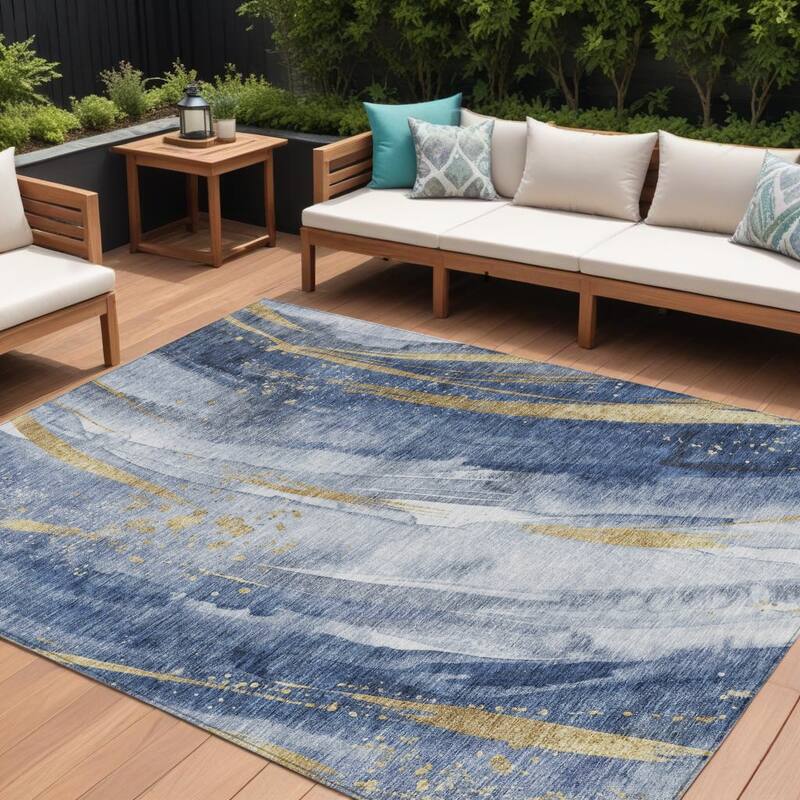HomeRoots Abstract Transitional Rectangle Outdoor Rug - 10' X 14'