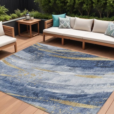 HomeRoots Abstract Transitional Rectangle Outdoor Rug