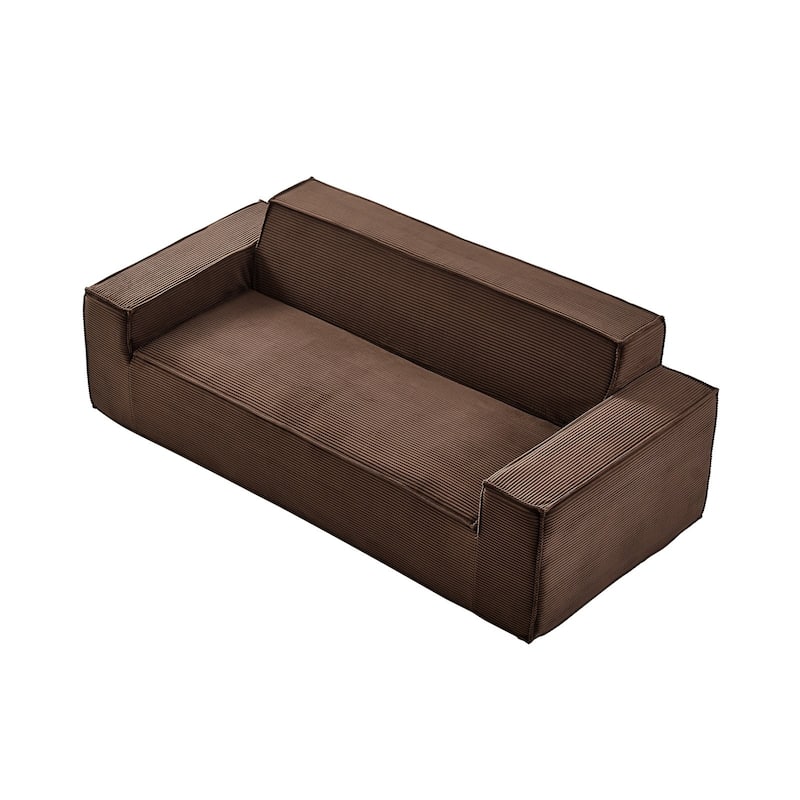 83" Brown Corduroy Fabric Sofa Couch Extra-Long Comfortable Seating with Wide Armrests - 38.19” x 83” x 28.7”